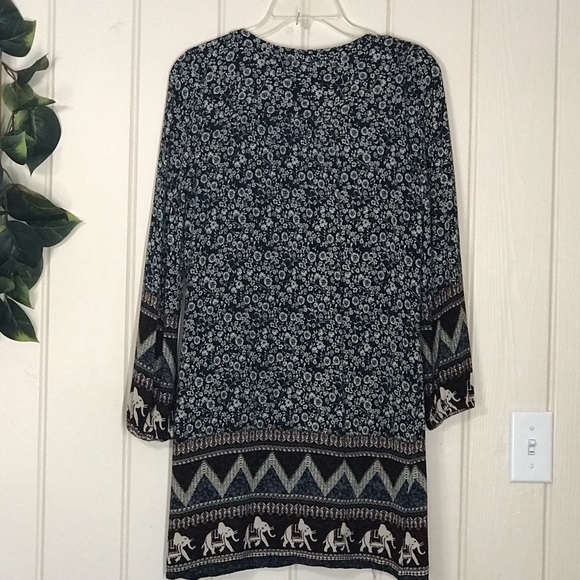 Altar’d State LS Multicolor Design Dress Elephants Flower Floral 
XS 0 2 
Rayon - Picture 6 of 14